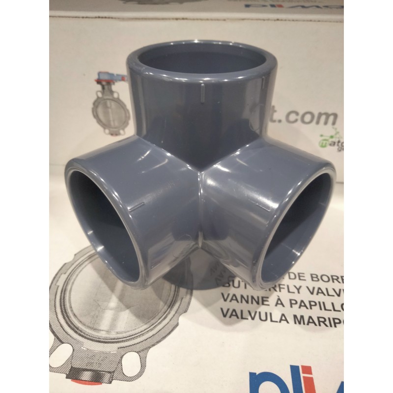 Té 90° 4 voies 63mm a coller PVC Pression PN10