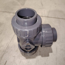 Vanne 3 voies en T plimex Diamètre 63 mm PVC Pression à coller PN10 - LeBonRaccord.com