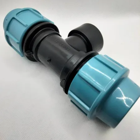 Té 90° taraudé à compression PE Diamètres 32 mm - 3-4" PN16 - LeBonRaccord.com